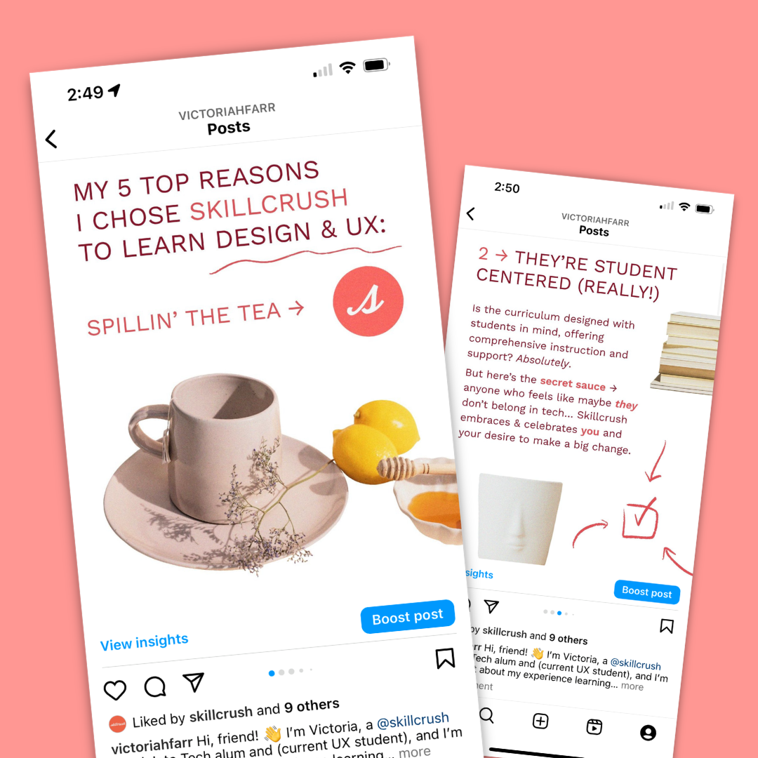 Skillcrush UGC Instagram carousel — top 5 reasons I chose Skillcrush